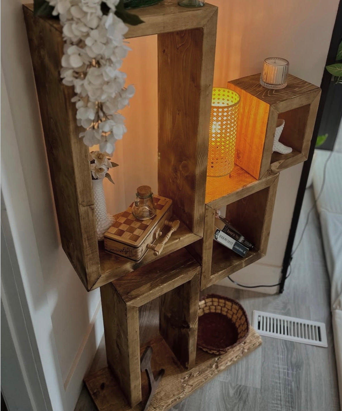 Rustic Wood Standing Shelf